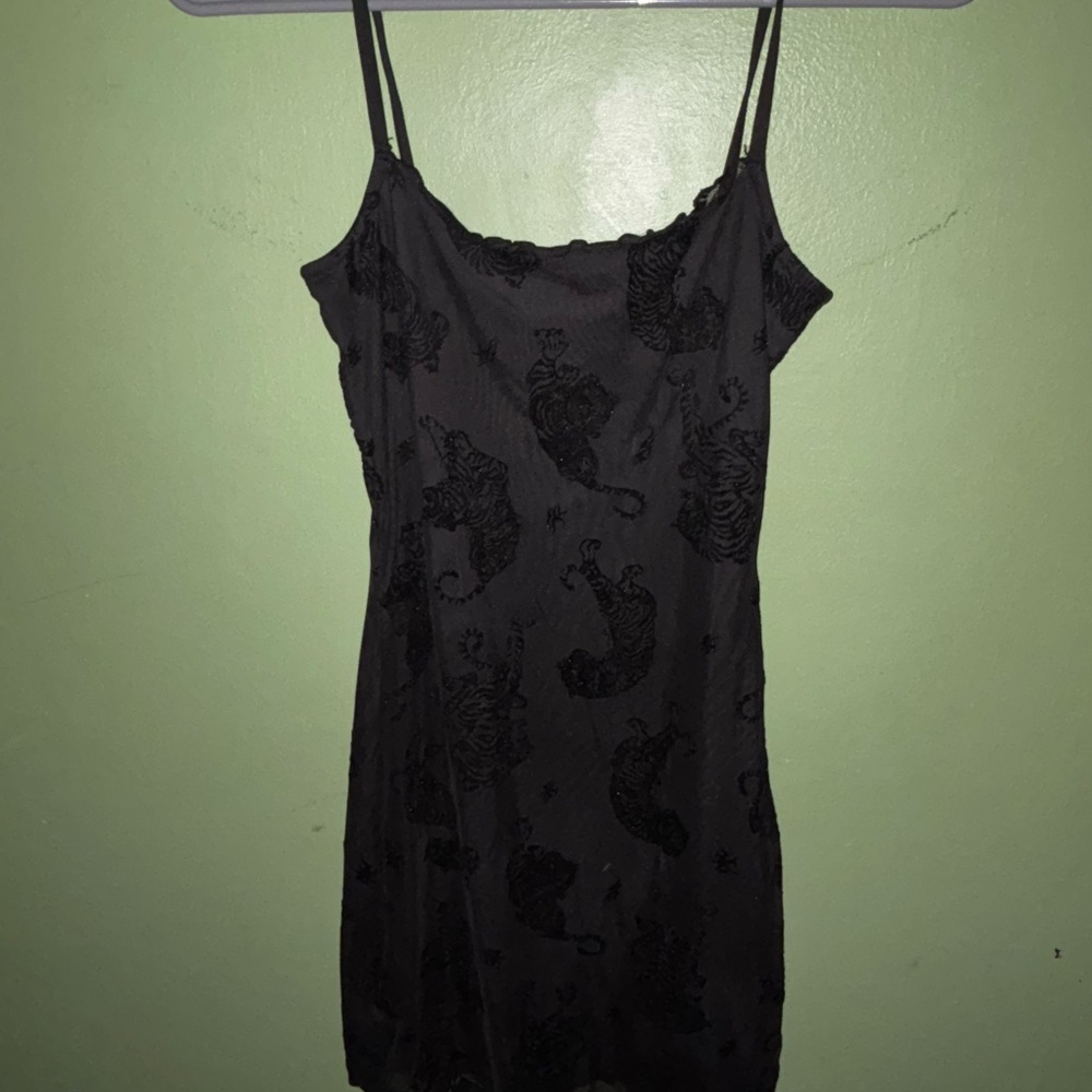 Black Slip Dress with Tiger Pattern
